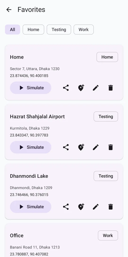 Saved locations